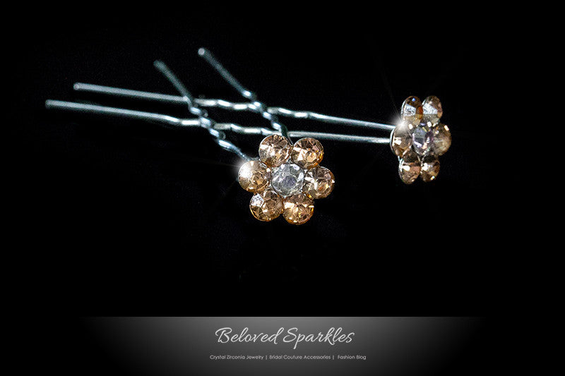 Stella - 1 Champagne Peach Flower Hair Stick Pin | Rhinestone - Beloved Sparkles
- 1